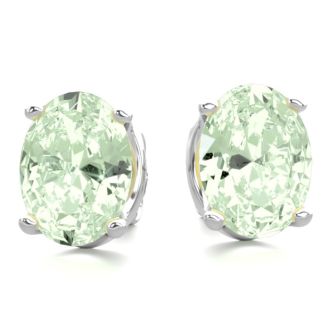 2 Carat Oval Shape Green Amethyst Stud Earrings In Sterling Silver