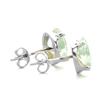 2 Carat Oval Shape Green Amethyst Stud Earrings In Sterling Silver