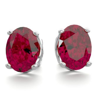 3 Carat Oval Shape Ruby Stud Earrings In Sterling Silver