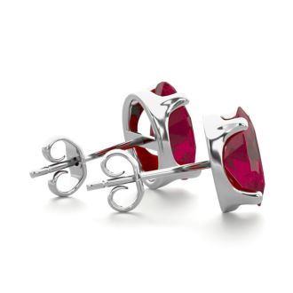 3 Carat Oval Shape Ruby Stud Earrings In Sterling Silver