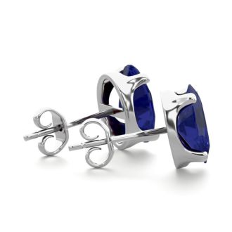 3 Carat Oval Shape Sapphire Stud Earrings In Sterling Silver