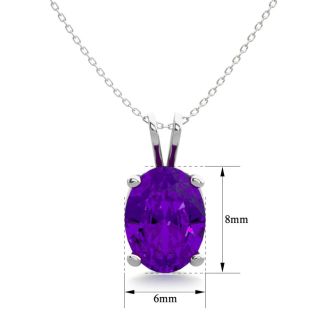 1 Carat Oval Shape Amethyst Necklace In Sterling Silver, 18 Inches