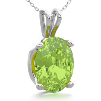 1 1/3 Carat Oval Shape Peridot Necklace In Sterling Silver, 18 Inches