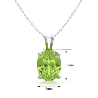 1 1/3 Carat Oval Shape Peridot Necklace In Sterling Silver, 18 Inches