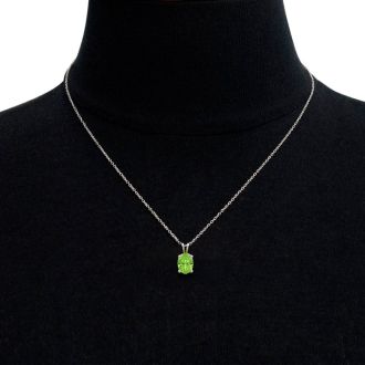 1 1/3 Carat Oval Shape Peridot Necklace In Sterling Silver, 18 Inches