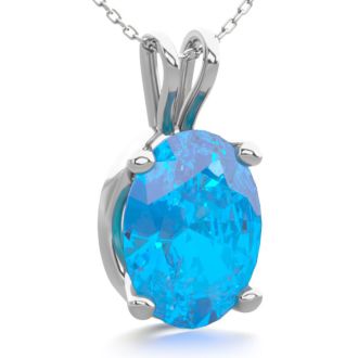 1 1/2 Carat Oval Shape Blue Topaz Necklace In Sterling Silver, 18 Inches