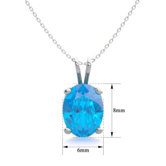 1 1/2 Carat Oval Shape Blue Topaz Necklace In Sterling Silver, 18 Inches