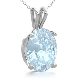Aquamarine Necklace: Aquamarine Jewelry: 1 Carat Oval Shape Aquamarine Necklace In Sterling Silver, 18 Inches