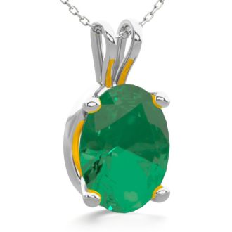1 Carat Oval Shape Emerald Necklaces In Sterling Silver, 18 Inch Chain