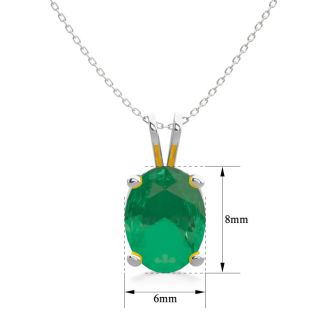 1 Carat Oval Shape Emerald Necklaces In Sterling Silver, 18 Inch Chain