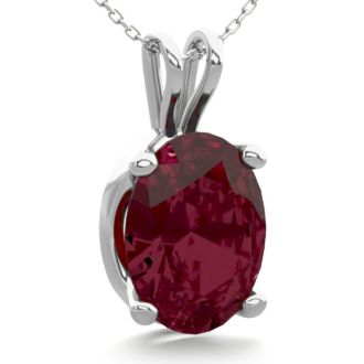 Garnet Necklace: Garnet Jewelry: 1 1/2 Carat Oval Shape Garnet Necklace In Sterling Silver, 18 Inches