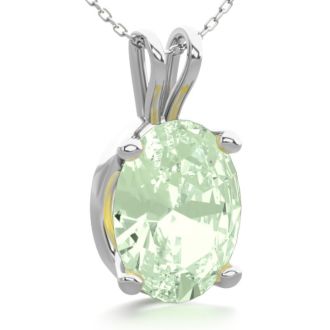 1 Carat Oval Shape Green Amethyst Necklace In Sterling Silver, 18 Inches