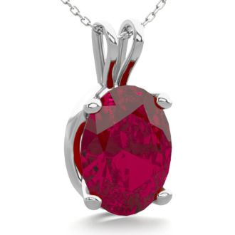 1 1/2 Carat Oval Shape Ruby Necklace In Sterling Silver, 18 Inches