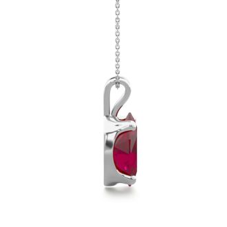 1 1/2 Carat Oval Shape Ruby Necklace In Sterling Silver, 18 Inches