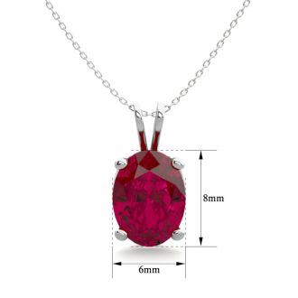 1 1/2 Carat Oval Shape Ruby Necklace In Sterling Silver, 18 Inches