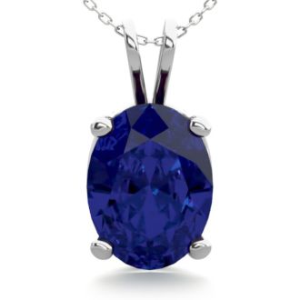 1 1/2 Carat Oval Shape Sapphire Necklace In Sterling Silver, 18 Inches