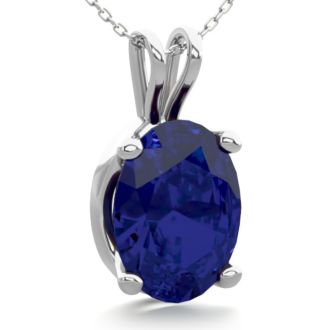 1 1/2 Carat Oval Shape Sapphire Necklace In Sterling Silver, 18 Inches