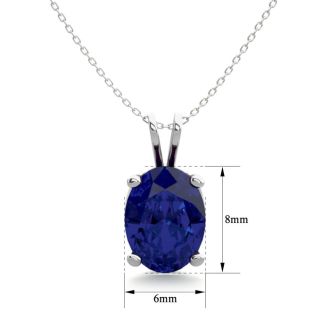 1 1/2 Carat Oval Shape Sapphire Necklace In Sterling Silver, 18 Inches