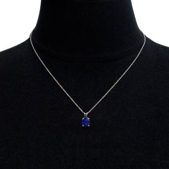 1 1/2 Carat Oval Shape Sapphire Necklace In Sterling Silver, 18 Inches