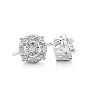1/10 Carat Diamond Halo Earrings in Sterling Silver