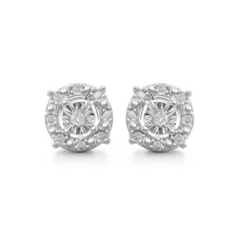 1/10 Carat Diamond Halo Earrings in Sterling Silver