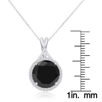 5 Carat Black and White Diamond Halo Necklace In 14 Karat White Gold
