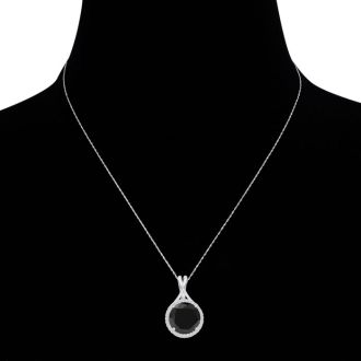 5 Carat Black and White Diamond Halo Necklace In 14 Karat White Gold