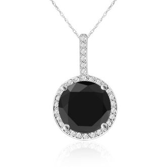 4 1/4 Carat Black and White Diamond Halo Necklace In 14 Karat White Gold