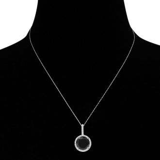 4 1/4 Carat Black and White Diamond Halo Necklace In 14 Karat White Gold