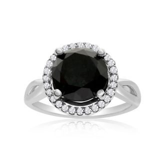 4 3/4 Carat Black and White Diamond Halo Ring In 14 Karat White Gold
