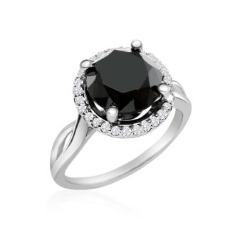 4 3/4 Carat Black and White Diamond Halo Ring In 14 Karat White Gold
