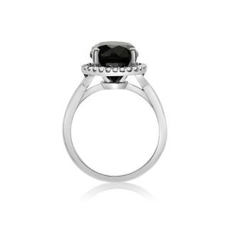 4 3/4 Carat Black and White Diamond Halo Ring In 14 Karat White Gold
