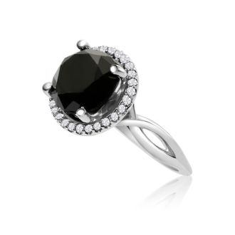 4 3/4 Carat Black and White Diamond Halo Ring In 14 Karat White Gold
