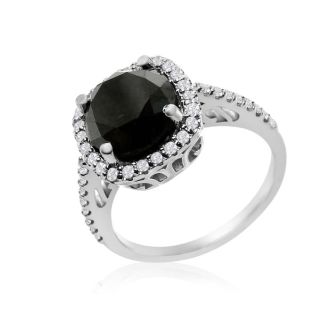 4 1/2 Carat Cushion Cut Black and White Diamond Halo Ring in 14k White Gold