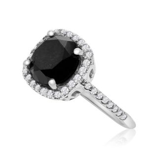 4 1/2 Carat Cushion Cut Black and White Diamond Halo Ring in 14k White Gold