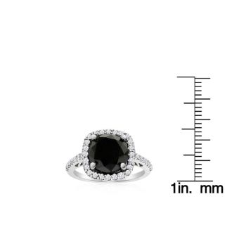 4 1/2 Carat Cushion Cut Black and White Diamond Halo Ring in 14k White Gold