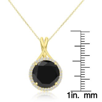 5 Carat Black and White Diamond Halo Necklace In 14 Karat Yellow Gold