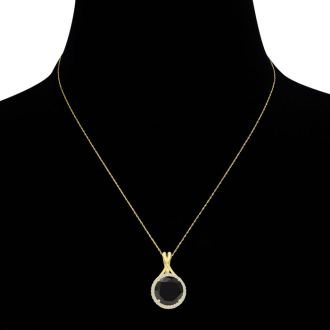 5 Carat Black and White Diamond Halo Necklace In 14 Karat Yellow Gold