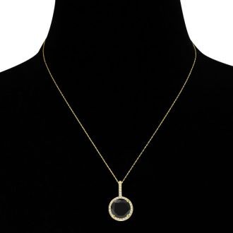 4 1/4 Carat Black and White Diamond Halo Necklace In 14 Karat Yellow Gold