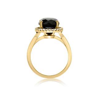 4 3/4 Carat Black and White Diamond Halo Ring In 14 Karat Yellow Gold