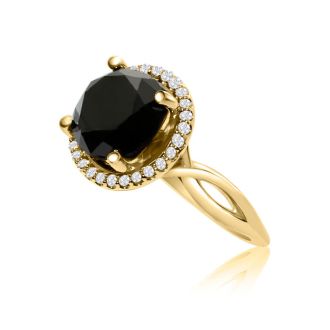 4 3/4 Carat Black and White Diamond Halo Ring In 14 Karat Yellow Gold