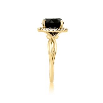 4 3/4 Carat Black and White Diamond Halo Ring In 14 Karat Yellow Gold