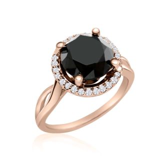 4 3/4 Carat Black and White Diamond Halo Ring In 14 Karat Rose Gold