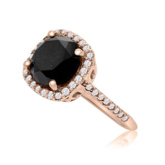4 1/2 Carat Cushion Cut Black and White Diamond Halo Ring in 14 Karat Rose Gold