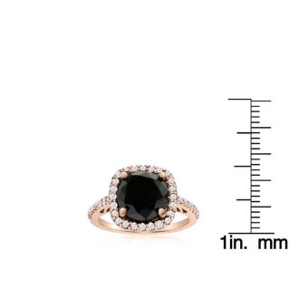 4 1/2 Carat Cushion Cut Black and White Diamond Halo Ring in 14 Karat Rose Gold