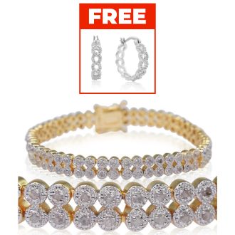 Fine Quality 1 Carat Diamond Bracelet, Two Row, Yellow Gold Overlay