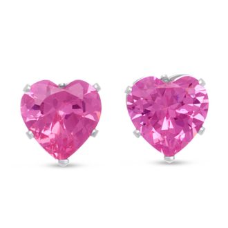 4ct Pink CZ Heart Earrings. Huge Vibrant Fine Cubic Zirconia In Solid Sterling Silver
