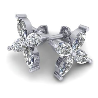 2ct Diamond Cluster Earrings in Platinum with Optional French Screw Back Clip-Ons in 14K White Gold