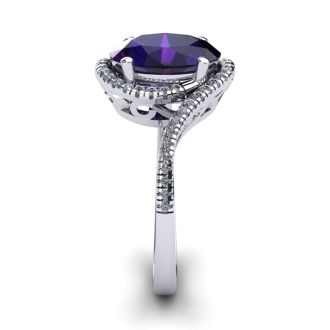 1 Carat Oval Shape Amethyst and Halo Diamond Ring In 14 Karat White Gold