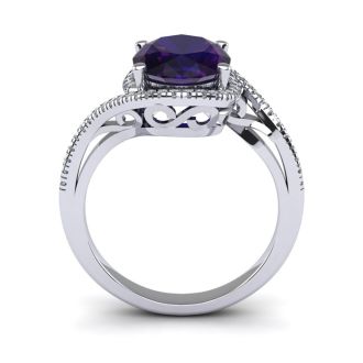 1 Carat Oval Shape Amethyst and Halo Diamond Ring In 14 Karat White Gold